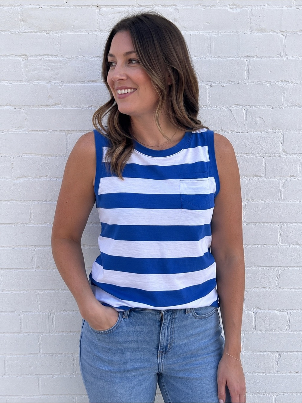 NWT Curve Appeal Blue & White Striped Tank Top NWT Medium Coastal Nautical